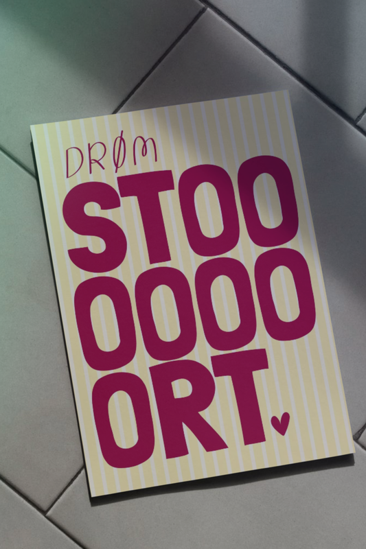 «Drøm stort» – plakat i kirsebærrød og gul