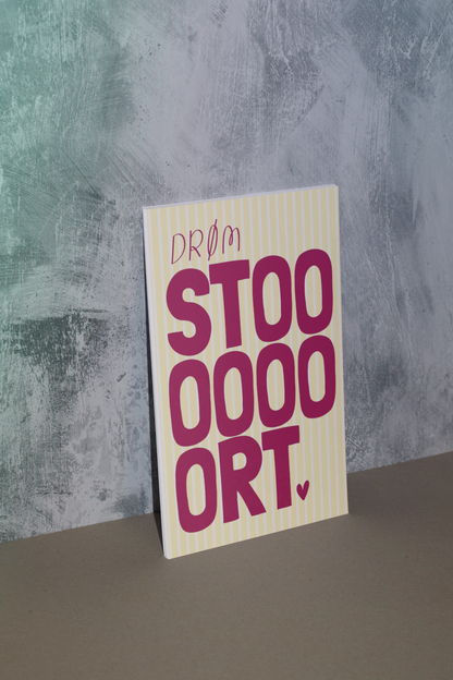 «Drøm stort» – plakat i kirsebærrød og gul