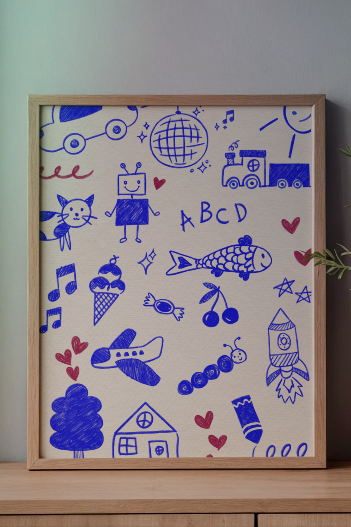 Blå og rød (disco) rabbel-plakat
