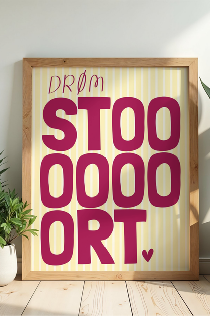 «Drøm stort» – plakat i kirsebærrød og gul