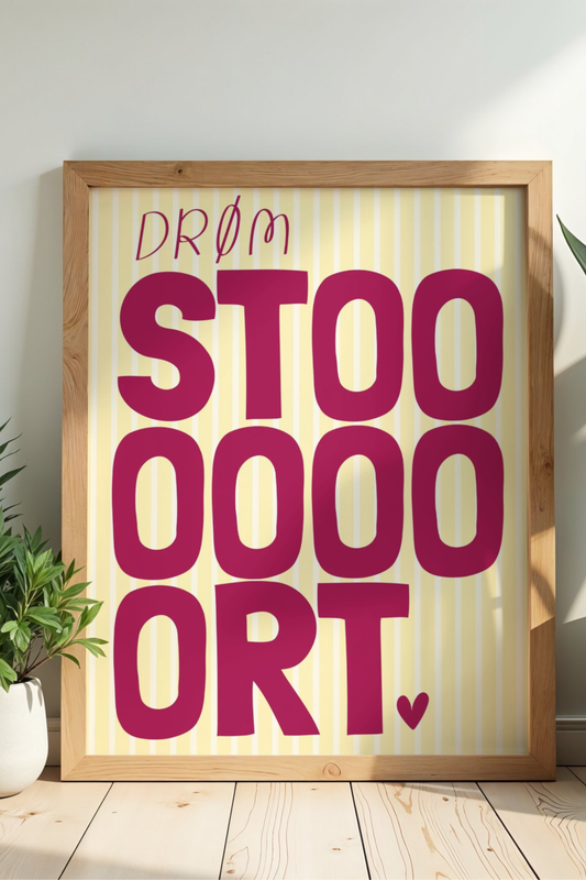 «Drøm stort» – plakat i kirsebærrød og gul