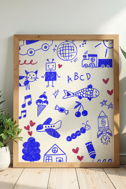 Blå og rød (disco) rabbel-plakat
